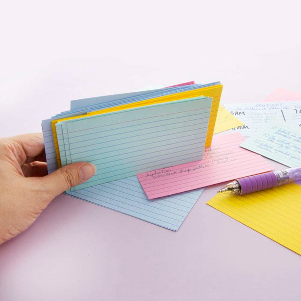 INDEX CARDS: Asst, 3x5, Ruled, 100/pk