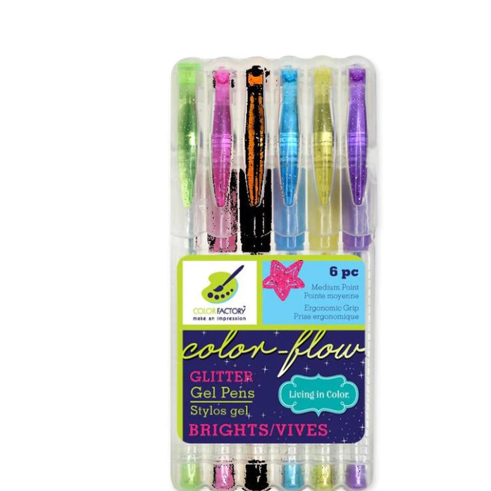 GLITTER GEL PENS- BRIGHT COLORS- 6 PK.