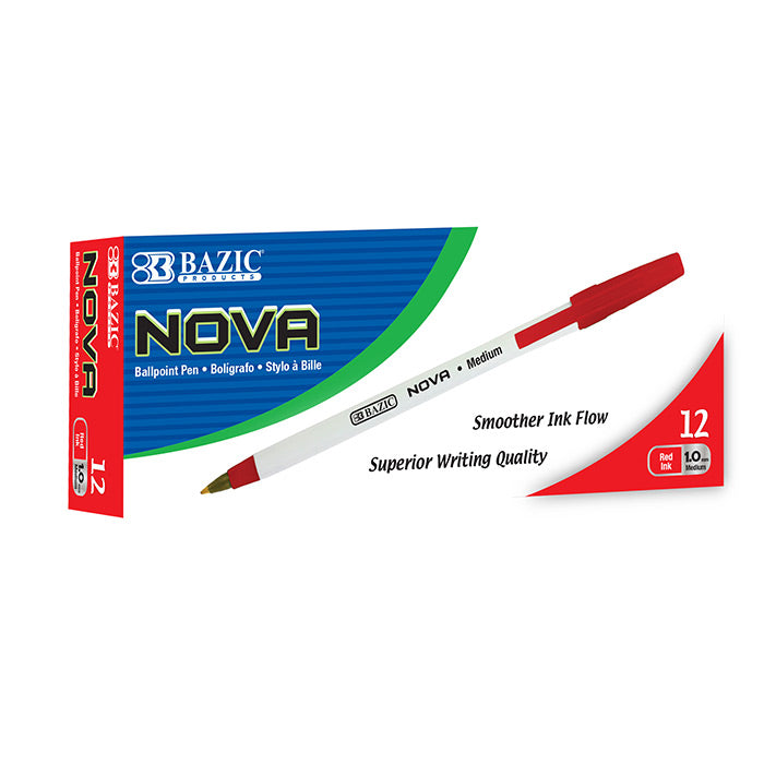 BAZIC Nova Red Color Stick Pen (12/Box)