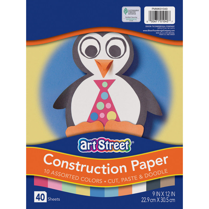 Assorted 9X12 Construction Paper Pack 40 Sheets Soft Cover