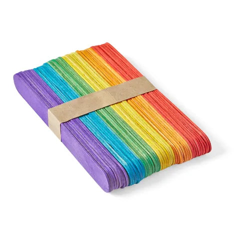 Jumbo Rainbow Colored Wood Craft Sticks (Pack of 50)