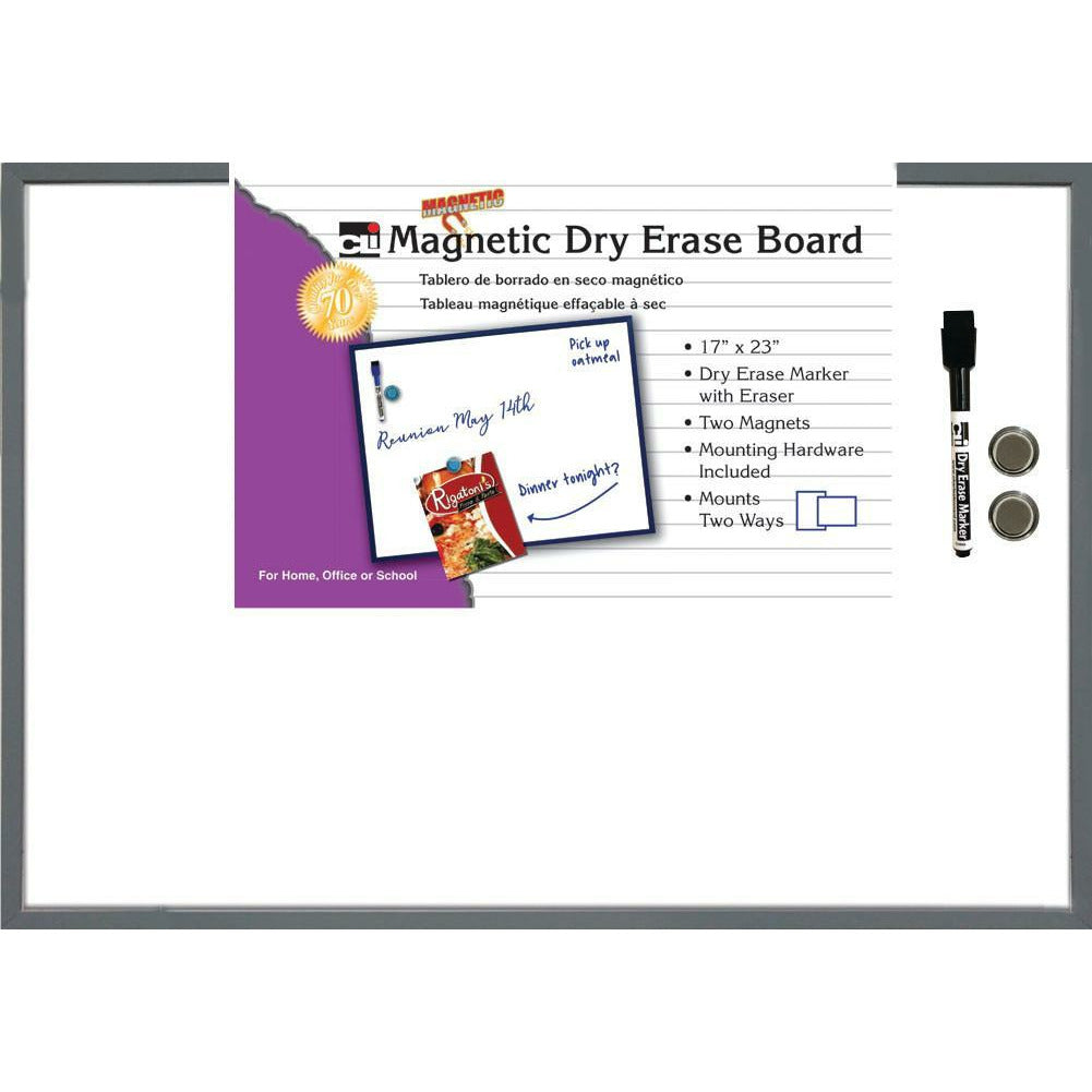 Dry Erase Boards, Magnetic, 17" x 23", w/Eraser/Marker and 2 Magnets, 1 Each