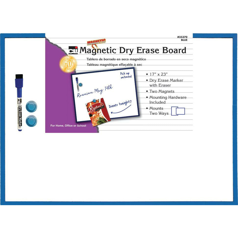 Dry Erase Boards, Magnetic, 17" x 23", w/Eraser/Marker and 2 Magnets, 1 Each